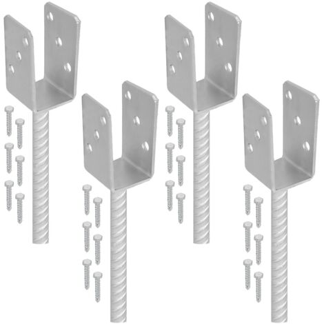 KOTARBAU® 4 pcs Support Poteau à Sceller - Acier Galvanisé - 51 mm - Argent - Pied de Poteau Bois - avec Ancrage Béton - Embase Robuste pour Clôture Jardin Terrasse