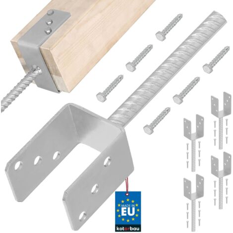 KOTARBAU® 4 pcs Support Poteau à Sceller - Acier Galvanisé - 71 mm - Argent - Pied de Poteau Bois - avec Ancrage Béton - Embase Robuste pour Clôture Jardin Terrasse