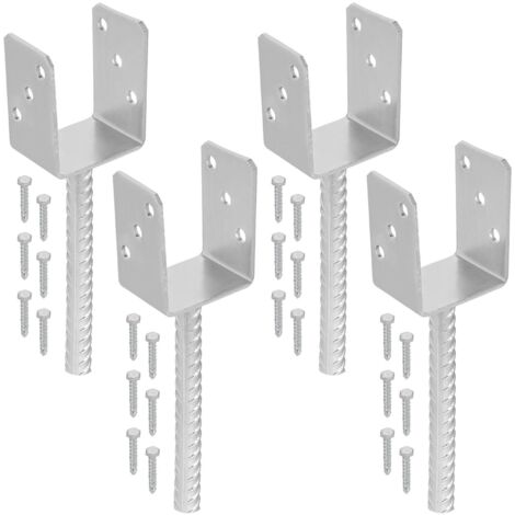 KOTARBAU® 4 pcs Support Poteau à Sceller - Acier Galvanisé - 81 mm - Argent - Pied de Poteau Bois - avec Ancrage Béton - Embase Robuste pour Clôture Jardin Terrasse
