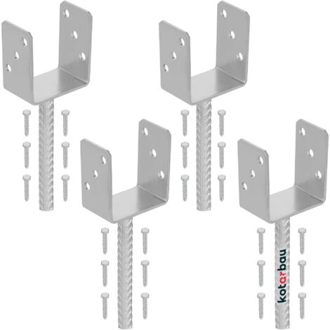 KOTARBAU® 4 pcs Support Poteau à Sceller - Acier Galvanisé - 91 mm - Argent - Pied de Poteau Bois - avec Ancrage Béton - Embase Robuste pour Clôture Jardin Terrasse