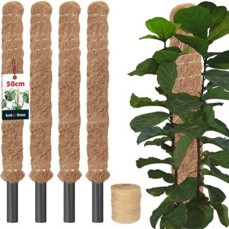KOTARBAU® 4 pcs Tuteur Plante - Tuteur Coco - ⌀ 2.5 x 50 cm - Fibre de Coco - Tuteurs pour Monstera - Marron - pour Plantes Grimpantes