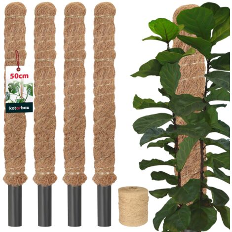 KOTARBAU® 4 pcs Tuteur Plante - Tuteur Coco - ⌀ 3.2 x 50 cm - Fibre de Coco - Tuteurs pour Monstera - Marron - pour Plantes Grimpantes