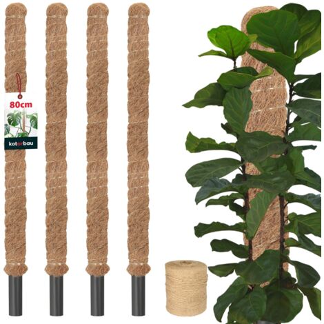 KOTARBAU® 4 pcs Tuteur Plante - Tuteur Coco - ⌀ 3.2 x 80 cm - Fibre de Coco - Tuteurs pour Monstera - Marron - pour Plantes Grimpantes