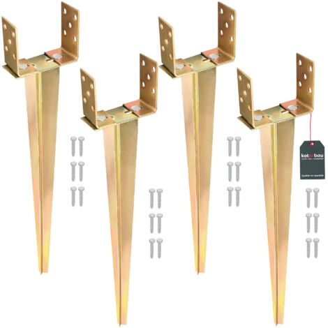 KOTARBAU® 4 Pièces Support de Poteau Réglable - 0-160 mm - Acier Galvanisé - 70 cm - Doré - Support Poteau a Enfoncer - Ancrage Balancoire - Ancre a Enfoncer - pour Poteaux Bois