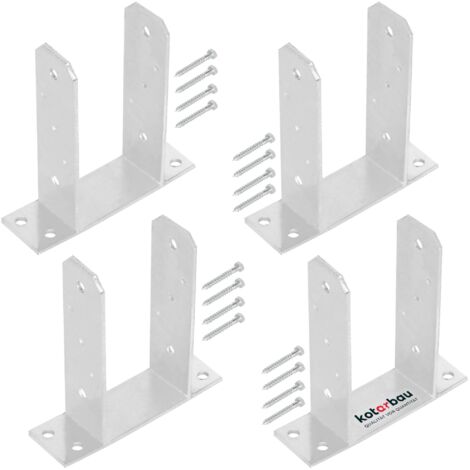 KOTARBAU® 4 Pièces Support Poteau Bois - à Visser - TT - Acier Galvanisé - 100 mm - Argent - Pied de Poteau - Fixation Robuste - Embase