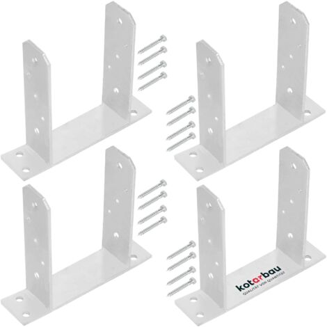 KOTARBAU® 4 Pièces Support Poteau Bois - à Visser - TT - Acier Galvanisé - 140 mm - Argent - Pied de Poteau - Fixation Robuste - Embase
