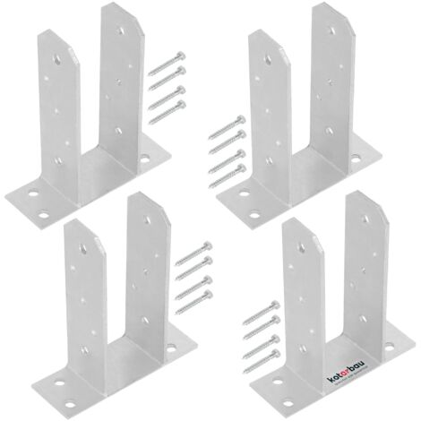 KOTARBAU® 4 Pièces Support Poteau Bois - à Visser - TT - Acier Galvanisé - 70 mm - Argent - Pied de Poteau - Fixation Robuste - Embase