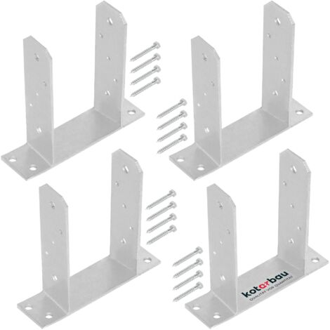 KOTARBAU® 4 Pièces Support Poteau Bois - à Visser - TT - Acier Galvanisé - 90 mm - Argent - Pied de Poteau - Fixation Robuste - Embase