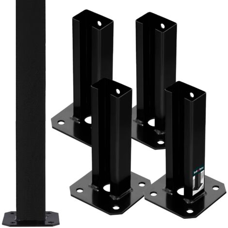 KOTARBAU® 4 Pièces Support Poteau - pour Clôture - à Visser - Pied de Poteau - Acier Revêtu par Poudre - 60 x 40 mm - Noir - Fixation Robuste