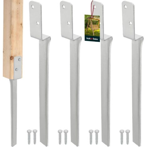 KOTARBAU® 4 x Support De Poteau à Enfoncer - Acier Galvanisé - 50 cm - Argent - Ancrage Au Sol - L-Forme - Support Balançoire - Kit Ancrage Balancoire - Extérieur Jardin Sécurisé Résistant