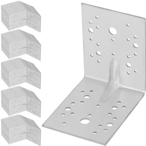 KOTARBAU® 50 Pièces Équerre De Fixation - Acier Galvanisé - 130 x 130 x 100 mm - Argent - Renfort D'Angle Métal - Équerre de Fixation Renforcée - 90 Degrés