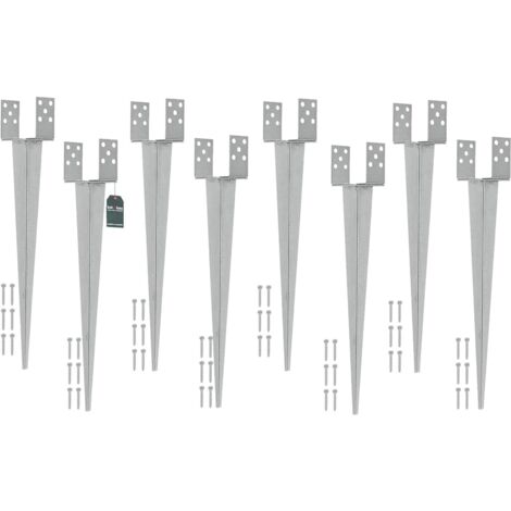 KOTARBAU® 8 Pièces Support de Poteau Réglable - 0-160 mm - Acier Galvanisé - 70 cm - Argent - Support Poteau a Enfoncer - Ancrage Balancoire - Ancre a Enfoncer - pour Poteaux Bois