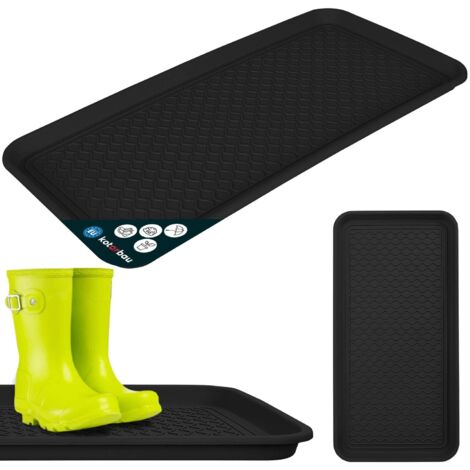 KOTARBAU® Bac à Chaussures - Bac D'égouttement pour Chaussures - Plastique - 38 x 76 cm - Noir - Imperméable - pour Couloir - Plateau Égouttoir à Bord Surélevé