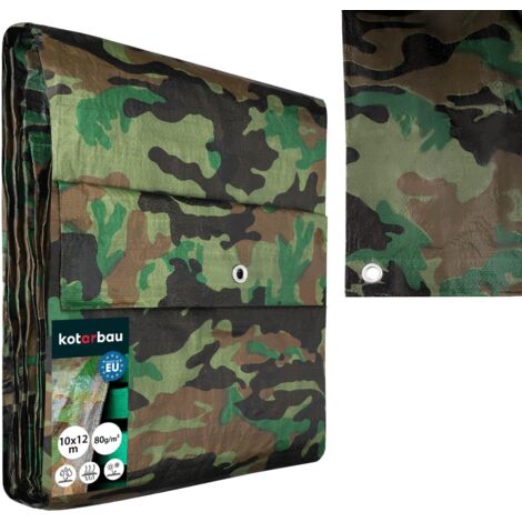KOTARBAU® Bâche de Protection Extérieur - Polyéthylène - 10 x 12 m - Camouflage - 80 g/m² - Bâche Anti UV - Bache Remorque - Bache Impermeable Exterieu