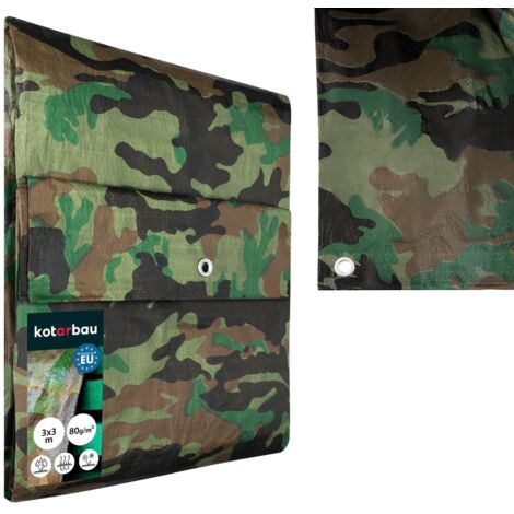 KOTARBAU® Bâche de Protection Extérieur - Polyéthylène - 3 x 3 m - Camouflage - 80 g/m² - Bâche Anti UV - Bache Remorque - Bache Impermeable Exterieu