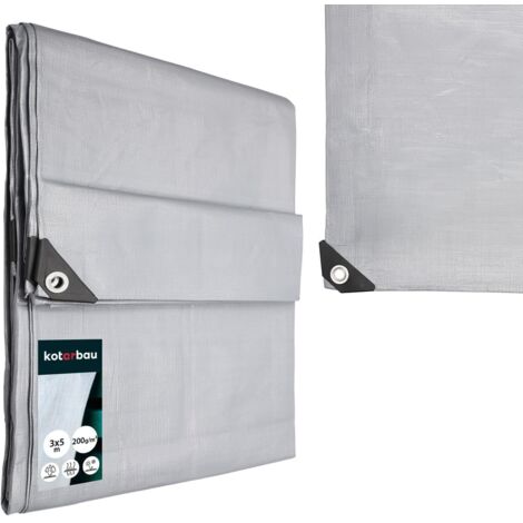 KOTARBAU® Bâche de Protection Extérieur - Polyéthylène - 3 x 5 m - Argenté - 200 g/m² - Bâche Anti UV - Bache Remorque - Bache Impermeable Exterieu