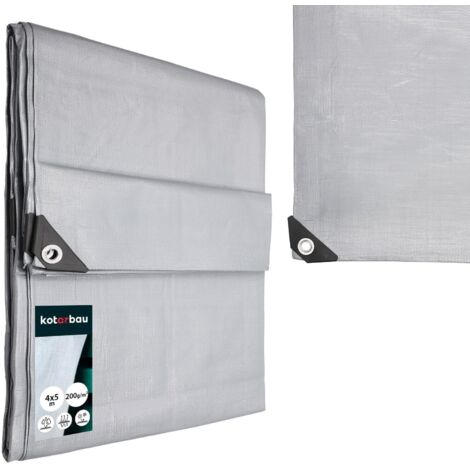 KOTARBAU® Bâche de Protection Extérieur - Polyéthylène - 4 x 5 m - Argenté - 200 g/m² - Bâche Anti UV - Bache Remorque - Bache Impermeable Exterieu