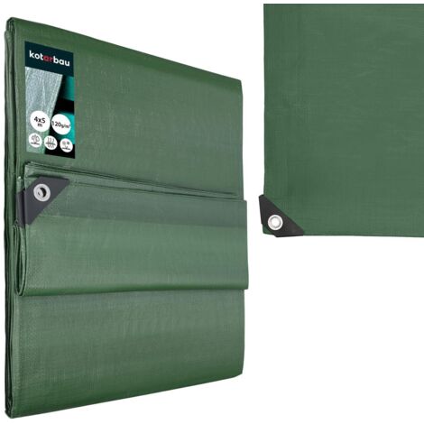 KOTARBAU® Bâche de Protection Extérieur - Polyéthylène - 4 x 5 m - Vert Olive - 120 g/m² - Bâche Anti UV - Bache Remorque - Bache Impermeable Exterieu