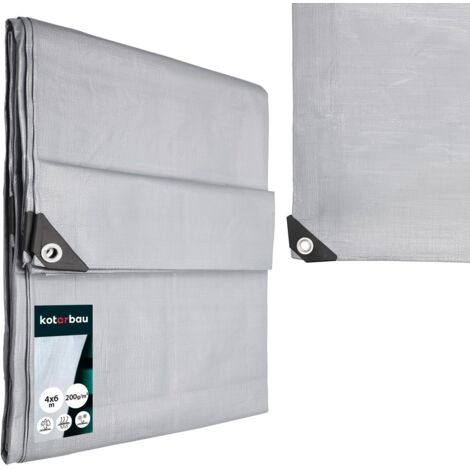 KOTARBAU® Bâche de Protection Extérieur - Polyéthylène - 4 x 6 m - Argenté - 200 g/m² - Bâche Anti UV - Bache Remorque - Bache Impermeable Exterieu
