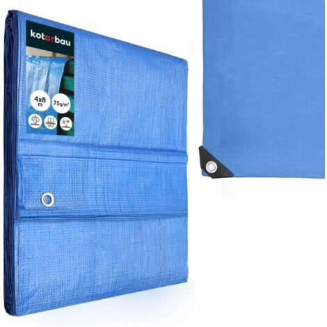 KOTARBAU® Bâche de Protection Extérieur - Polyéthylène - 4 x 8 m - Bleu - 75 g/m² - Bâche Anti UV - Bache Remorque - Bache Impermeable Exterieu