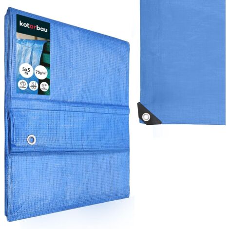 KOTARBAU® Bâche de Protection Extérieur - Polyéthylène - 5 x 5 m - Bleu - 75 g/m² - Bâche Anti UV - Bache Remorque - Bache Impermeable Exterieu