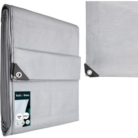 KOTARBAU® Bâche de Protection Extérieur - Polyéthylène - 6 x 8 m - Argenté - 200 g/m² - Bâche Anti UV - Bache Remorque - Bache Impermeable Exterieu