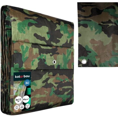 KOTARBAU® Bâche de Protection Extérieur - Polyéthylène - 8 x 12 m - Camouflage - 80 g/m² - Bâche Anti UV - Bache Remorque - Bache Impermeable Exterieu