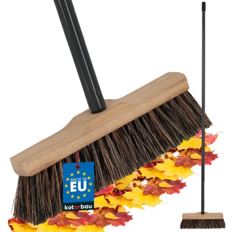 KOTARBAU® Balai Brosse - 27 cm - Marron - Balai Cantonnier - Bois de Hêtre PET Coco - avec un Manche en Métal - pour Intérieur Extérieur -  Brosse pour Terrasse