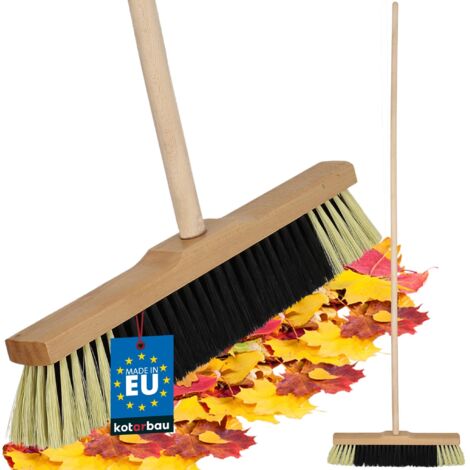 KOTARBAU® Balai Brosse - avec Manche en Bois - 40 cm - Marron - Balai Cantonnier - Brosse pour Terrasse Poils Durs - Bois de Hêtre & Nylon - Brun Noir Naturel
