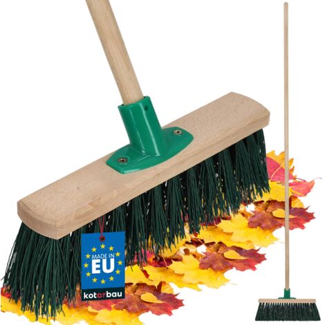 KOTARBAU® Balai Brosse - Bois de Hêtre - 30 cm - Vert - Balai Extérieur - Brosse pour Terrasse - Poils Durs - avec un Manche en Bois
