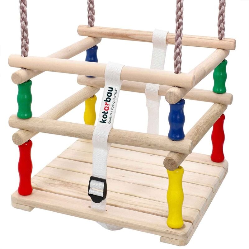 Balancelle Bébé 30x30x25 cm avec Corde Balancoire Bebe Balancelle de Jardin en Bois Balancoire Enfant Exterieur Siège Balançoire Bébé Balançoire