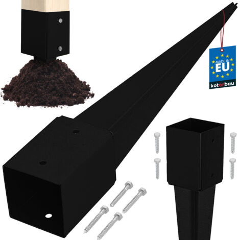 KOTARBAU® Base d'ancrage au sol en acier pour pergolas et gazebos, 101 x 101 x 750 mm, noir