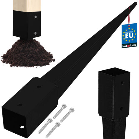 KOTARBAU® Base d'ancrage au sol en acier pour pergolas et tonnelles, 71 x 71 x 750 mm, noir