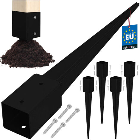KOTARBAU® Base d'ancrage au sol en acier pour pergolas et tonnelles, 81 x 81 x 750 mm, noir, lot de 4