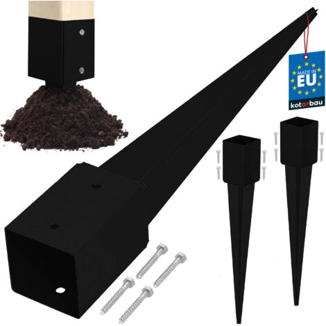 KOTARBAU® Base d'ancrage au sol en acier pour pergolas et tonnelles, 91 x 91 x 750 mm, noir, lot de 2