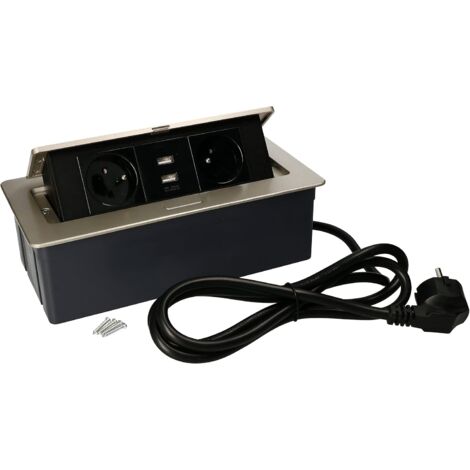 Kotarbau - Bloc multiprise encastrable - Avec 2 prises et port USB - En aluminium - Argenté