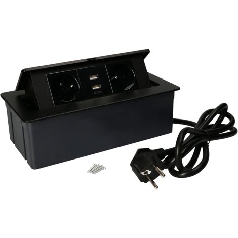 Kotarbau - Bloc multiprise encastrable - Avec 2 prises et port USB - En aluminium - Noir