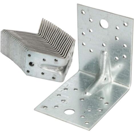 KOTARBAU Connecteur d'Angle 100 x 100 x 80 mm avec Nervure Équerre Perforée Équerre de Construction Assemblage Bois Argent 50 Pièces