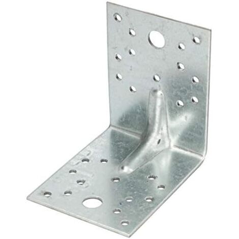 KOTARBAU Connecteur d'angle 100x100x80mm avec nervure, équerre perforée renforcée, équerre de fixation, assemblage bois, connecteur d'angle en acier galvanisé, argent, top qualité