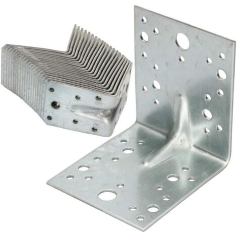 KOTARBAU Connecteur d'Angle 105 x 105 x 90 mm avec Nervure Équerre Perforée Équerre de Construction Assemblage Bois Argent 50 Pièces