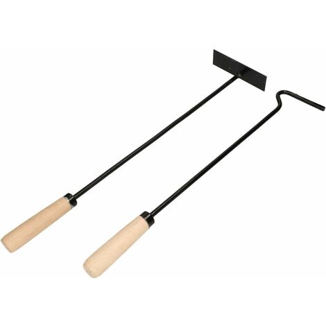 Kotarbau – Couverts de cheminée avec tisonnier et gratte-cendre – Poignée en bois antidérapante – Longueur 52,5 cm – Accessoires pour poêles et barbecues