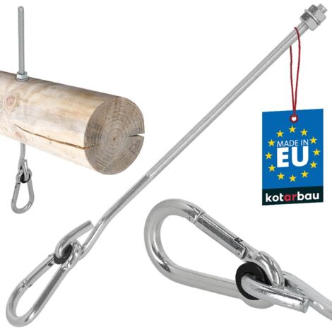KOTARBAU® Crochet de Balançoire  - Acier Galvanisé - M10 x 330 mm - Argent - avec Mousqueton - pour Bois - Accroche Balancoire - Résistant