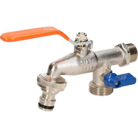 KOTARBAU Double robinet à boisseau sphérique avec raccord de tuyau 1/2" et 3/4" comme point de pompage extérieur.