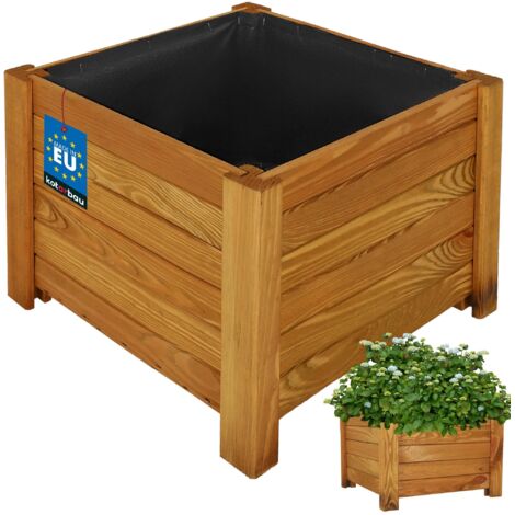 KOTARBAU® Jardinière Extérieur - Bois de Pin Imprégné - 38 x 38 x 30 cm - Chêne - Jardiniere sur Pieds - Bac à Fleurs Rectangulaire - Grande Capacité - avec Toile Anti-Mauvaises Herbes