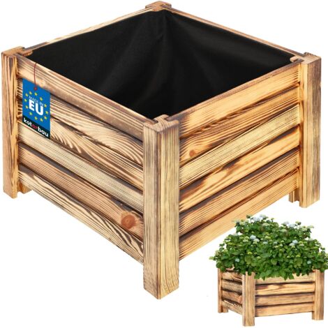 KOTARBAU® Jardinière Extérieur - Bois de Pin Imprégné - 38 x 38 x 30 cm - Rustique - jardiniere sur pieds - Bac à Fleurs Rectangulaire - Grande Capacité - avec Toile Anti-Mauvaises Herbes