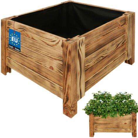 KOTARBAU® Jardinière Extérieur - Bois de Pin Imprégné - 50 x 50 x 30 cm - Rustique - jardiniere sur pieds - Bac à Fleurs Rectangulaire - Grande Capacité - avec Toile Anti-Mauvaises Herbes
