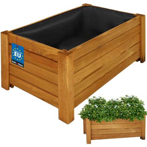 KOTARBAU® Jardinière Extérieur - Bois de Pin Imprégné - 58 x 34 x 25 cm - Chêne - Jardiniere sur Pieds - Bac à Fleurs Rectangulaire - Grande Capacité - avec Toile Anti-Mauvaises Herbes