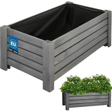 KOTARBAU® Jardinière Extérieur - Bois de Pin Imprégné - 60 x 33 x 25 cm - Anthracite - Jardiniere sur Ppieds - Bac à Fleurs Rectangulaire - Grande Capacité - avec Toile Anti-Mauvaises Herbes