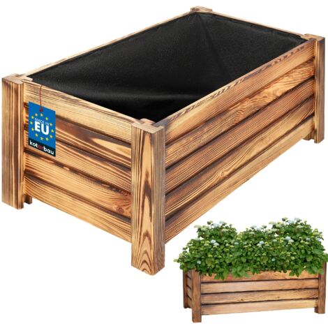 KOTARBAU® Jardinière Extérieur - Bois de Pin Imprégné - 60 x 33 x 25 cm - Rustique - jardiniere sur pieds - Bac à Fleurs Rectangulaire - Grande Capacité - avec Toile Anti-Mauvaises Herbes