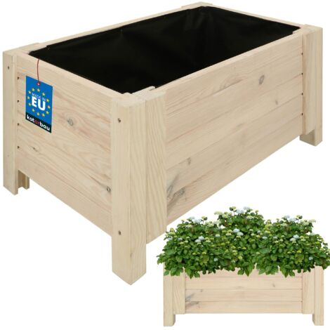 KOTARBAU® Jardinière Extérieur - Bois de Pin Imprégné - 60 x 39 x 30 cm - Blanc - Jardiniere sur Pieds - Bac à Fleurs Rectangulaire - Grande Capacité - avec Toile Anti-Mauvaises Herbes